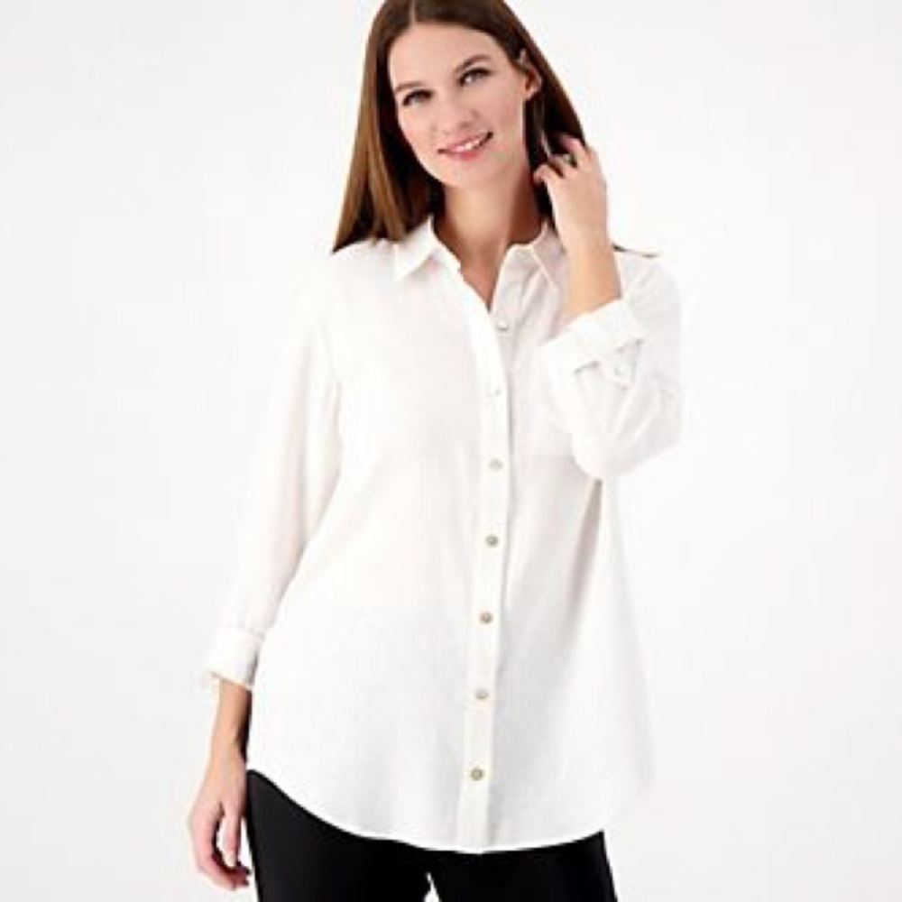 Susan Graver Regular Pure Linen Blend Button Front Shirt NWOT 3XP